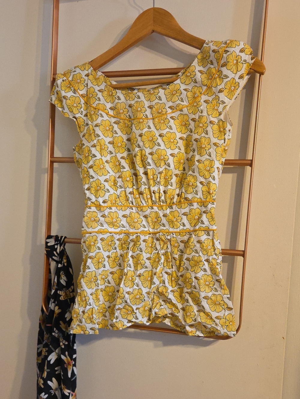 Emily And Fin Floral Yellow Cap-Sleeve Vintage- Inspired Peplum Top